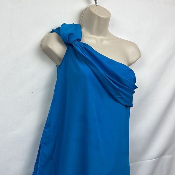 Baja East Blue One Shoulder top with frayed hem size 00 EUC - Picture 3 of 12